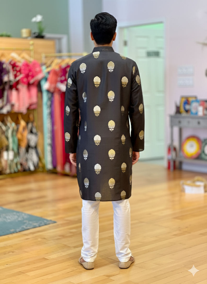 Black Banarasi Silk Kurta With Pajama