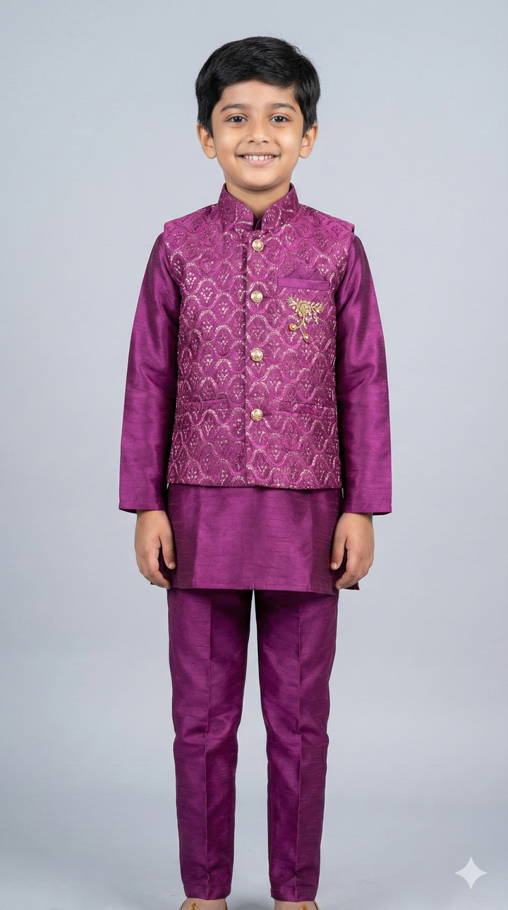 Burgundy Kurta Set With Sequins Vest