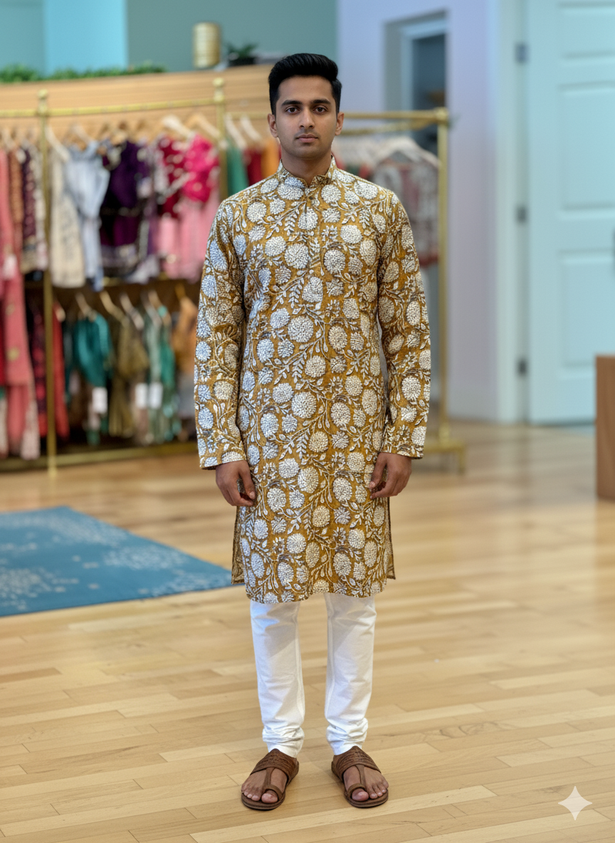 Floral Kalamkari Gaji-Silk Kurta