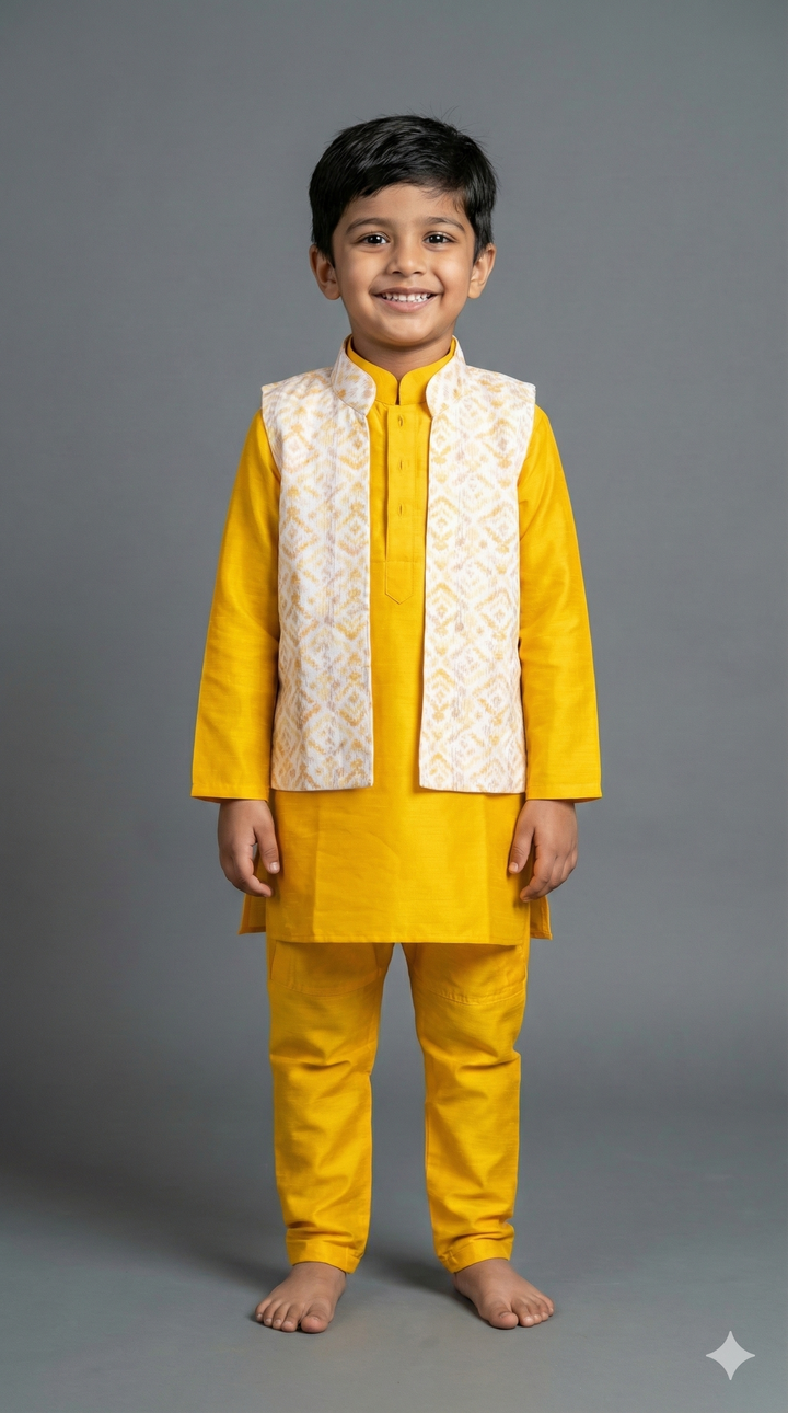 Yellow Kurta Set With Vest