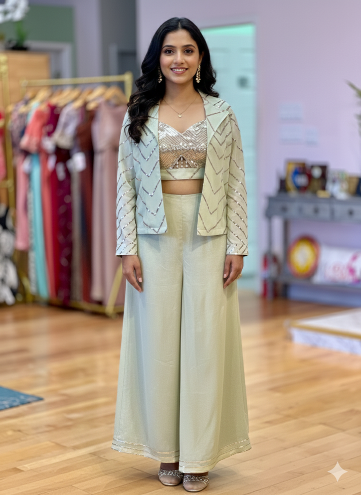 Pastel Mint Sharara Set With Jacket