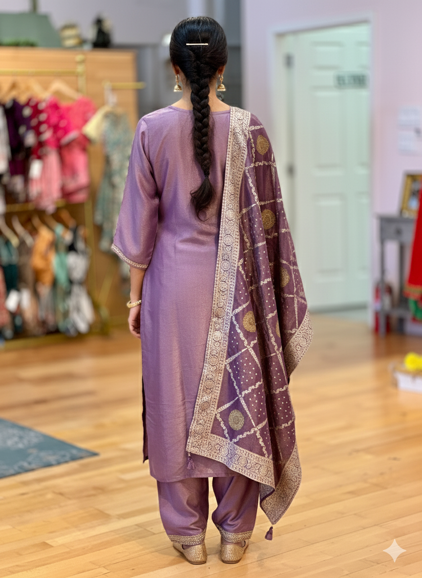 Faded Purple Tissue embroidered Salwar Set