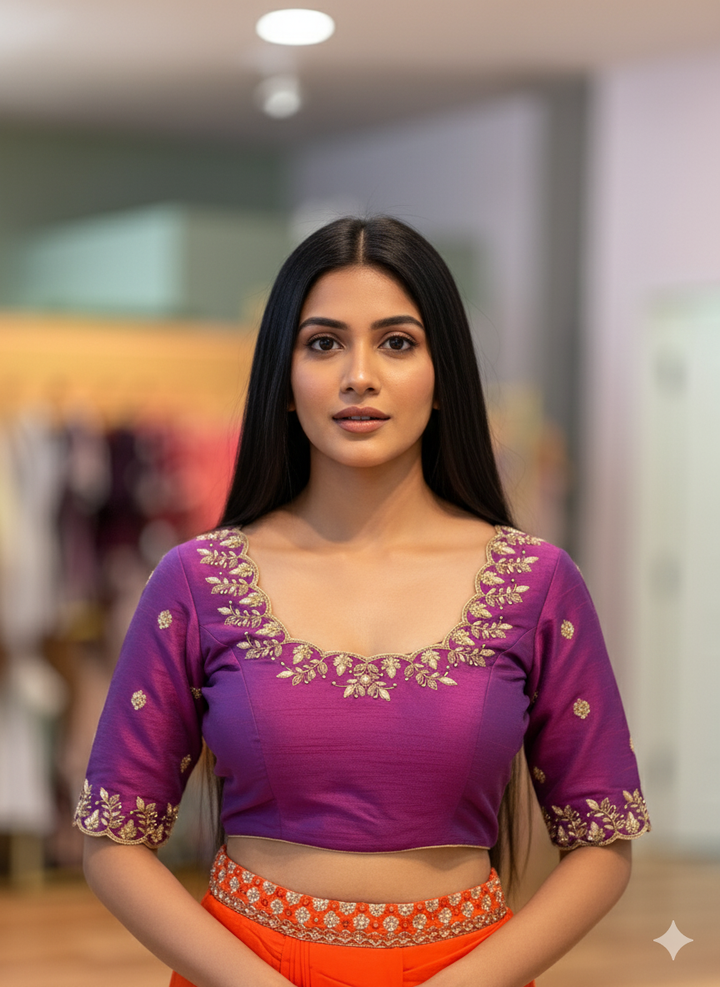 Dark Magenta Hand Embroidered Blouse