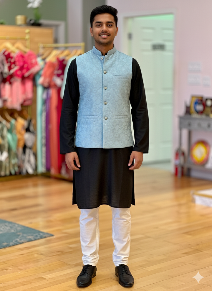 Sky Blue Color Banarasi Brocade Vest