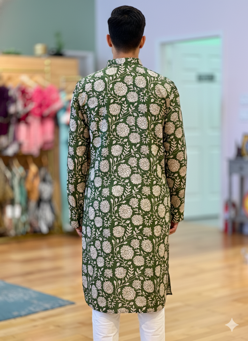 Floral Kalamkari Gaji-Silk Kurta