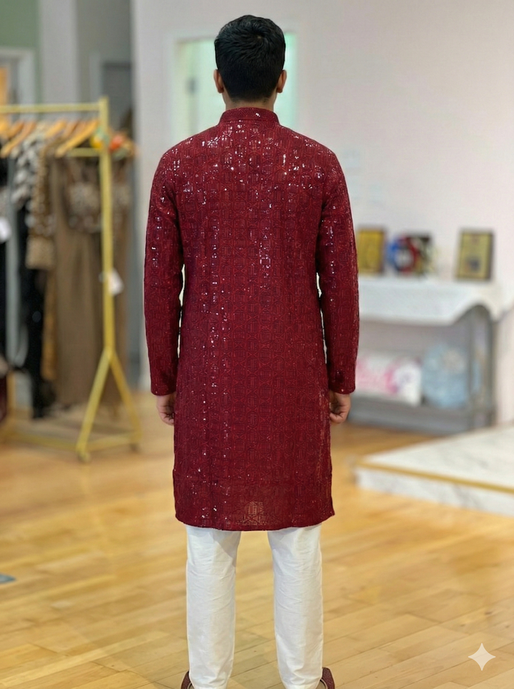 Maroon Sequins Embroidered Kurta