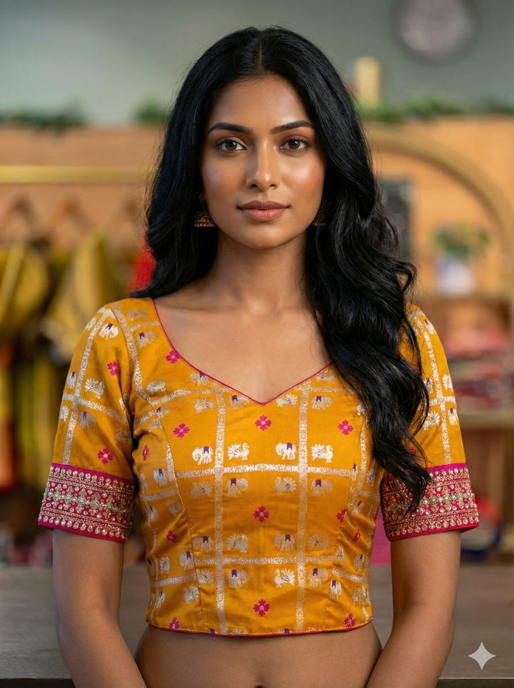 Yellow Banarasi Silk Blouse