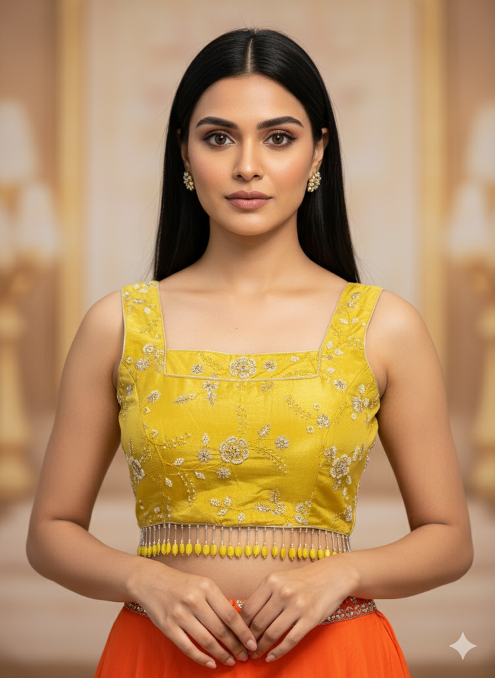 Yellow color Hand Embroidered Blouse