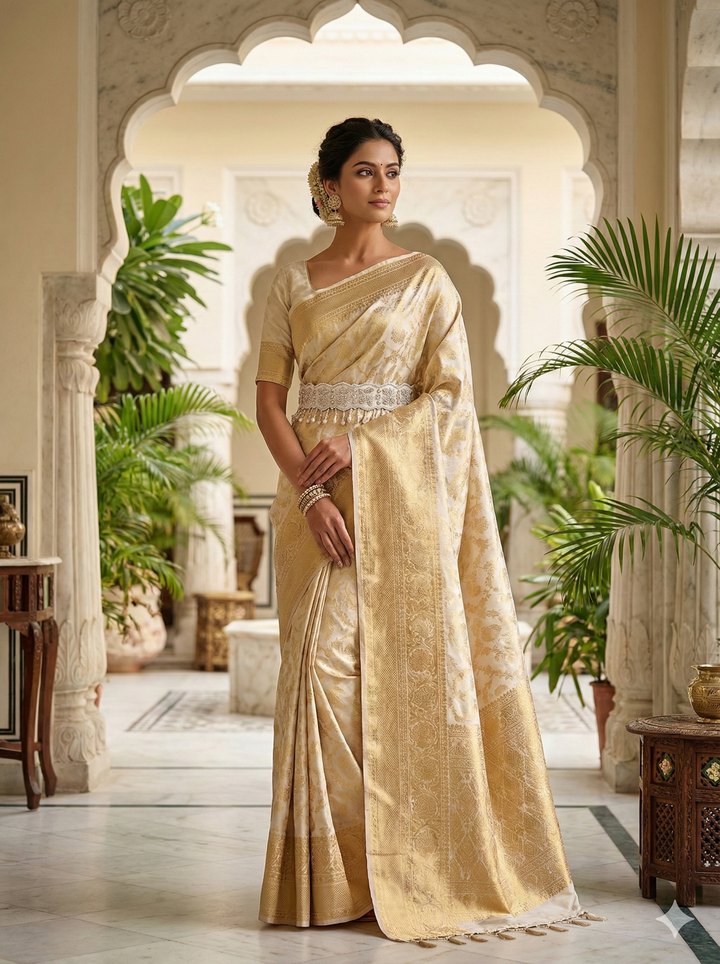 Off-White Raw Silk Hand Embroidered Waist Belt