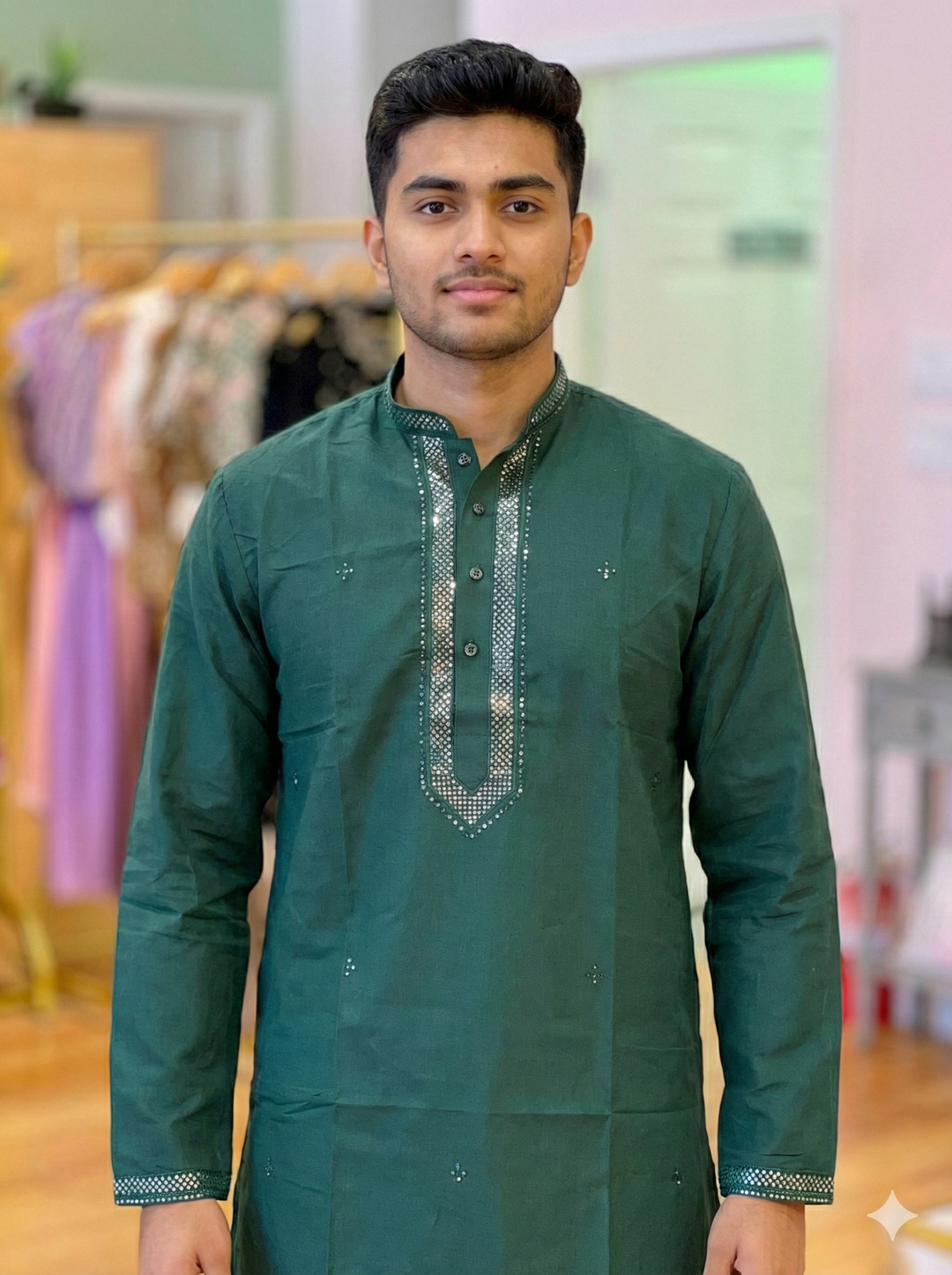 Sequins Yoke Silk Kurta