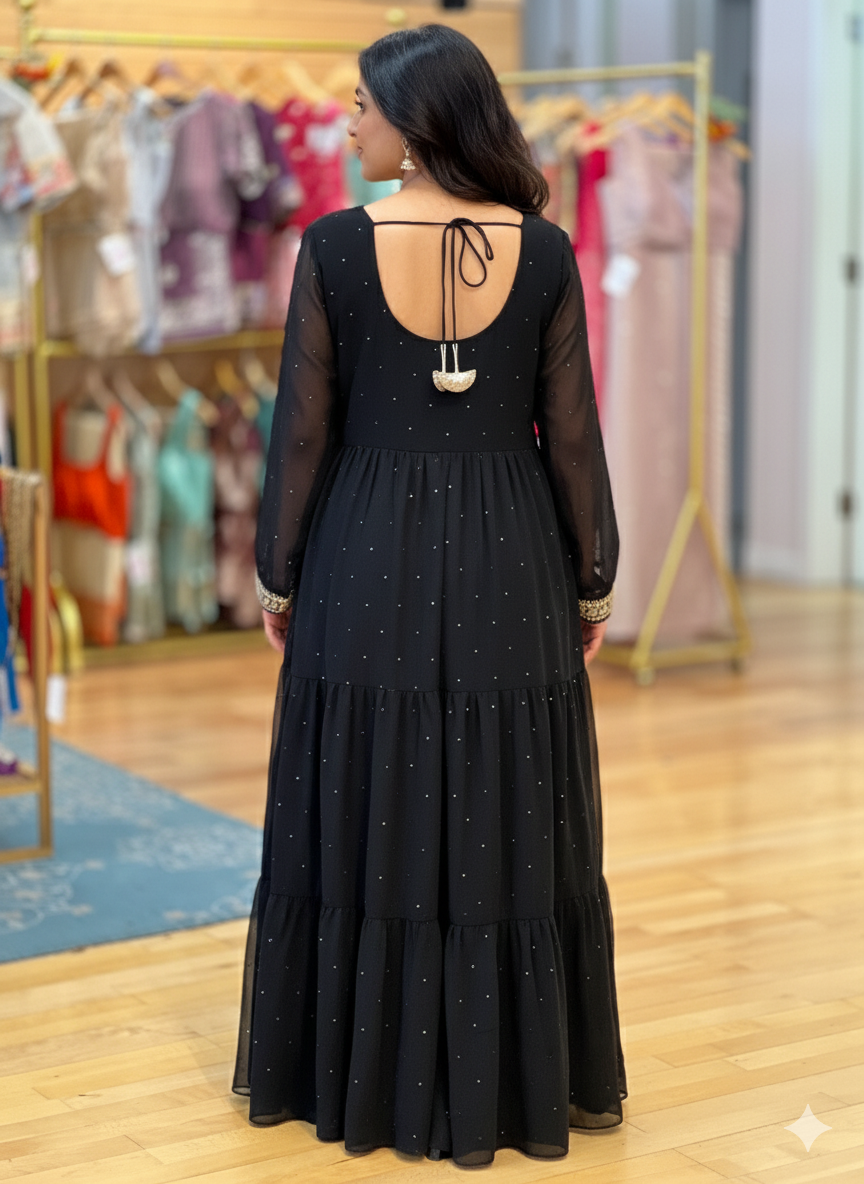 Black Layered Anarkali Gown With Dupatta