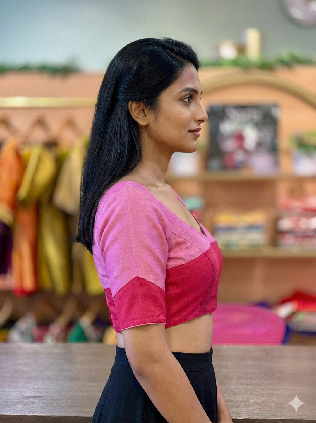 Pink And Red Silk Blouse