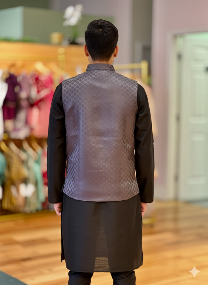 Dark Coffee Brown Banarasi Brocade Vest