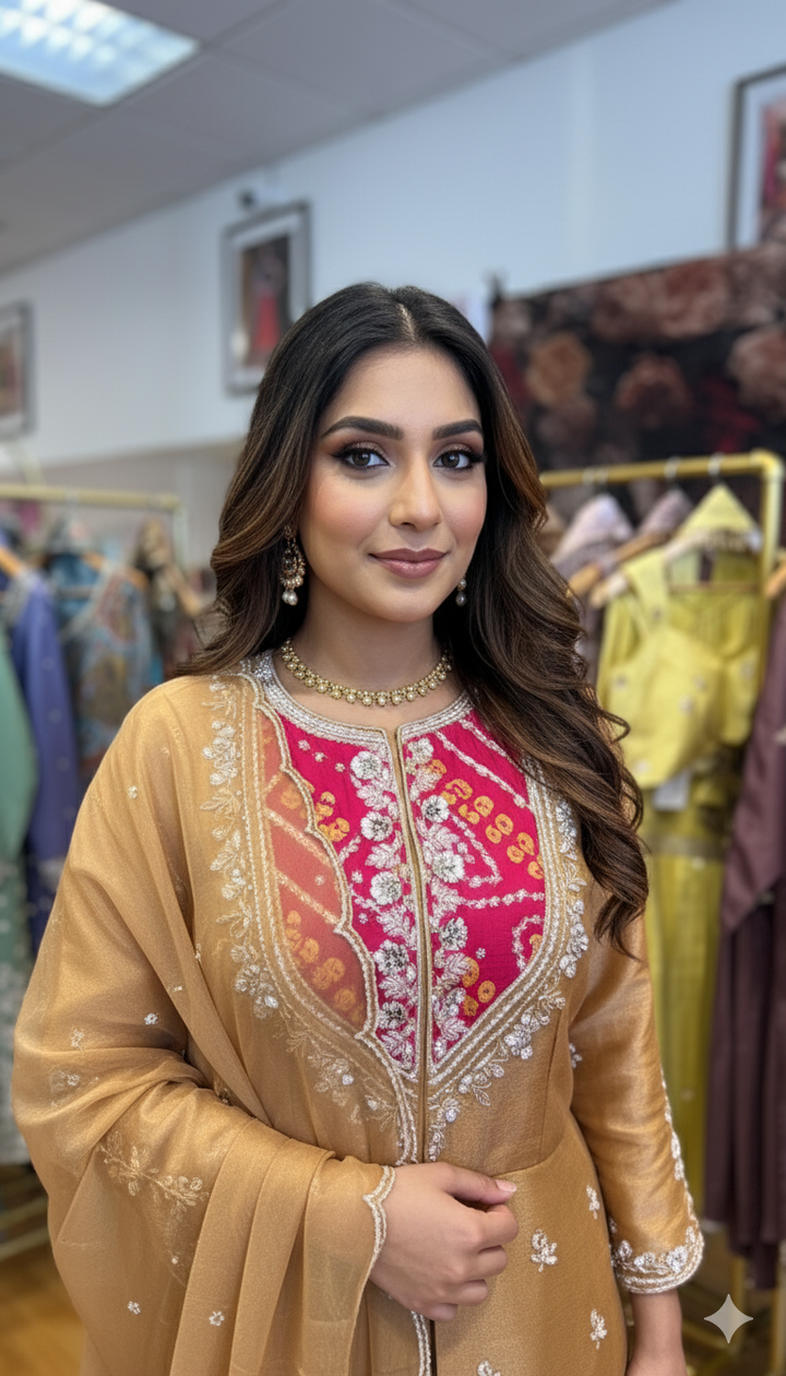 Sunset Gold Tissue Embroidered Sharara Set