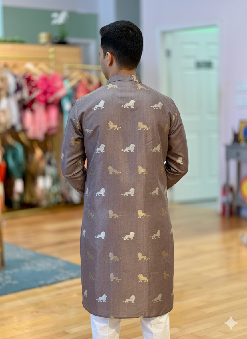 Slate Grey Banarasi Silk Kurta With Pajama