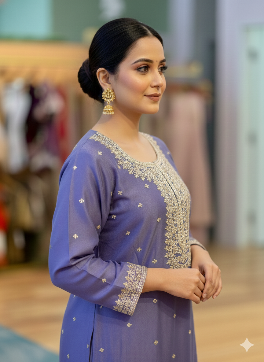 Iris Color Hand Embroidered Sharara Set