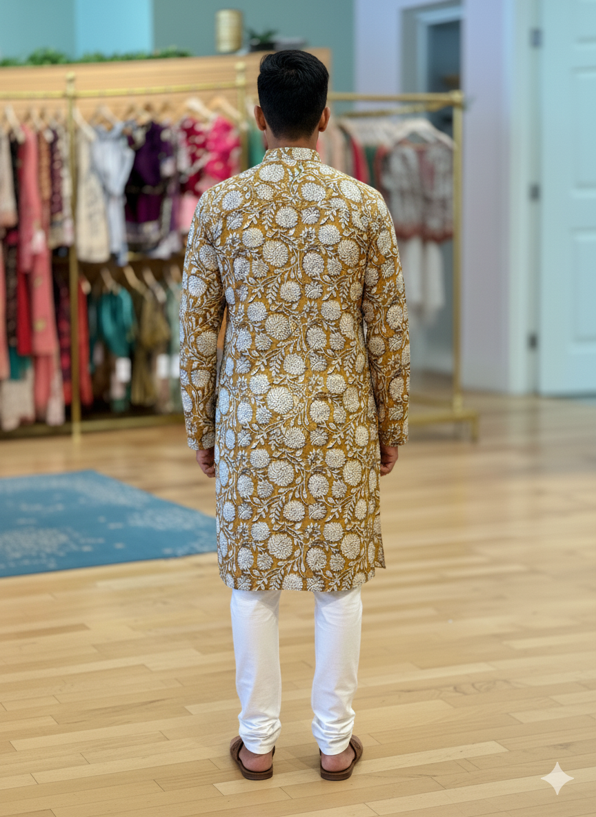 Floral Kalamkari Gaji-Silk Kurta