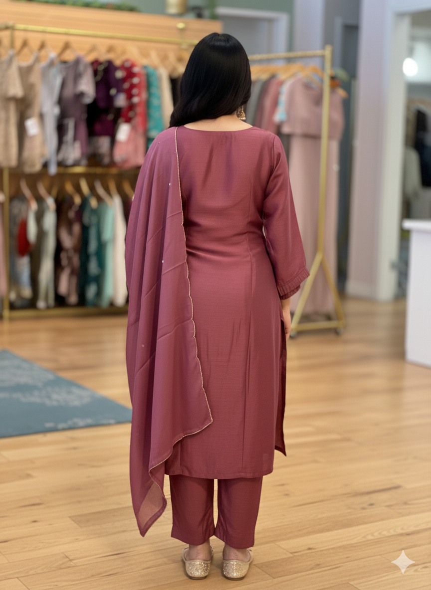 Dark Mauve Embroidered Salwar Set