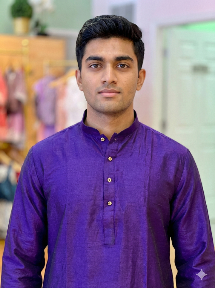 Purple Plain Silk Kurta