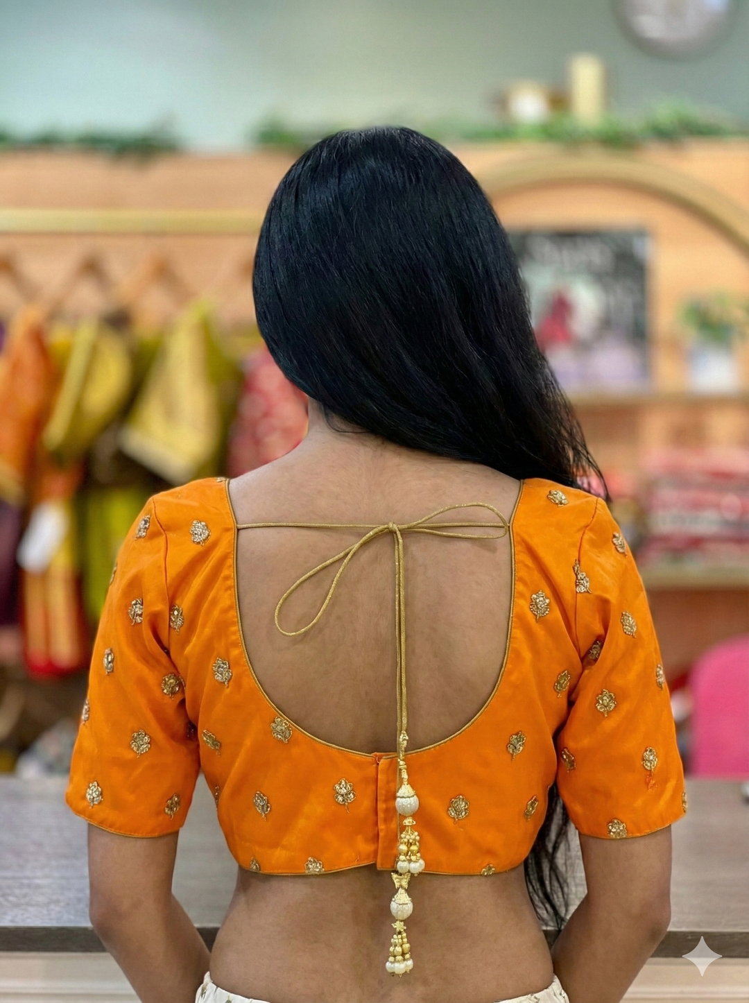 Bright Orange Blouse With Embroidered Motifs