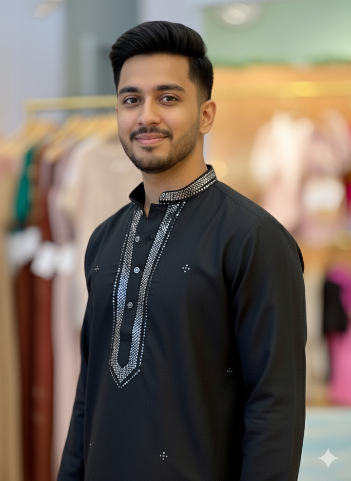 Black Kurta With Sequins Work Neckline