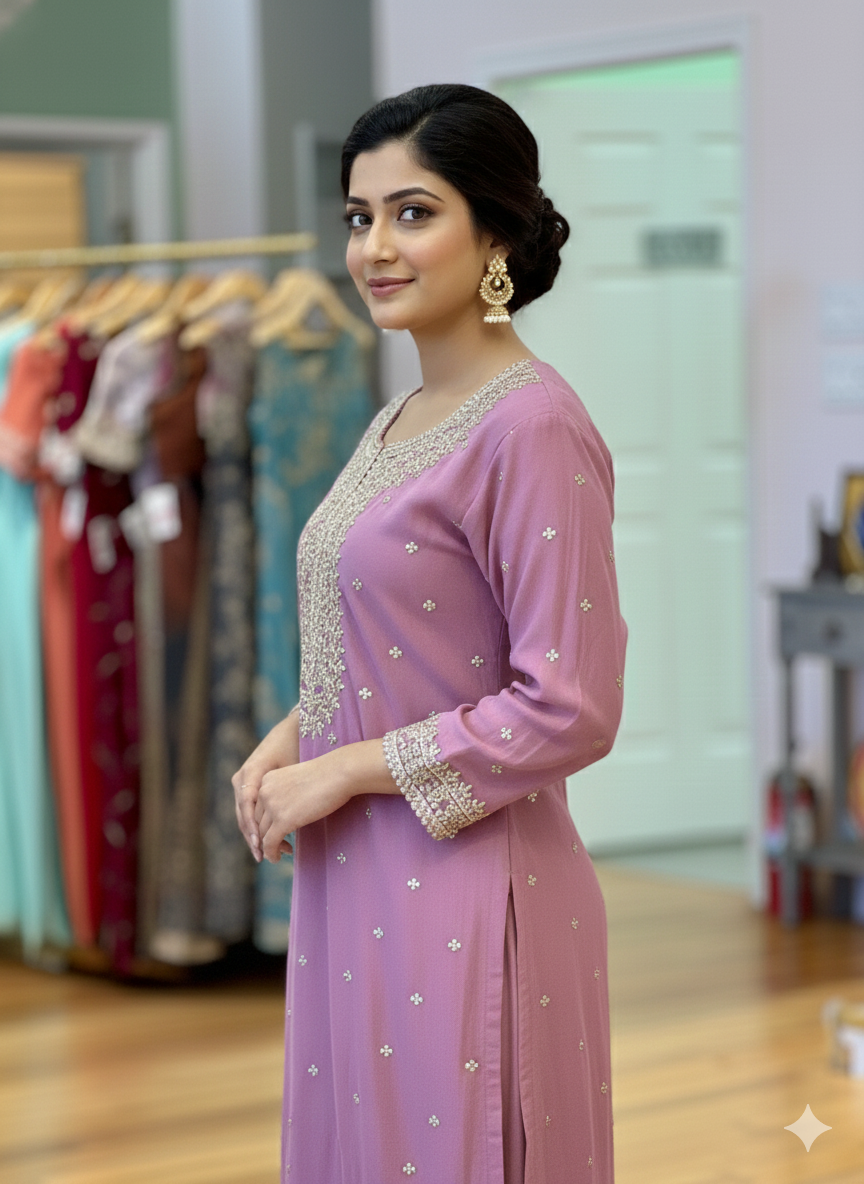 Orchid Pink Hand Embroidered Sharara Set