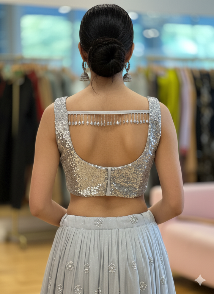 White Cutdana and Sequins Embroidered Lehenga set