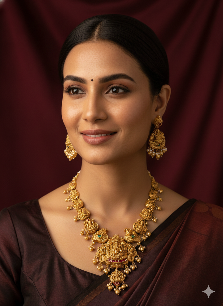 Shankh Motif Temple Jewelry Set