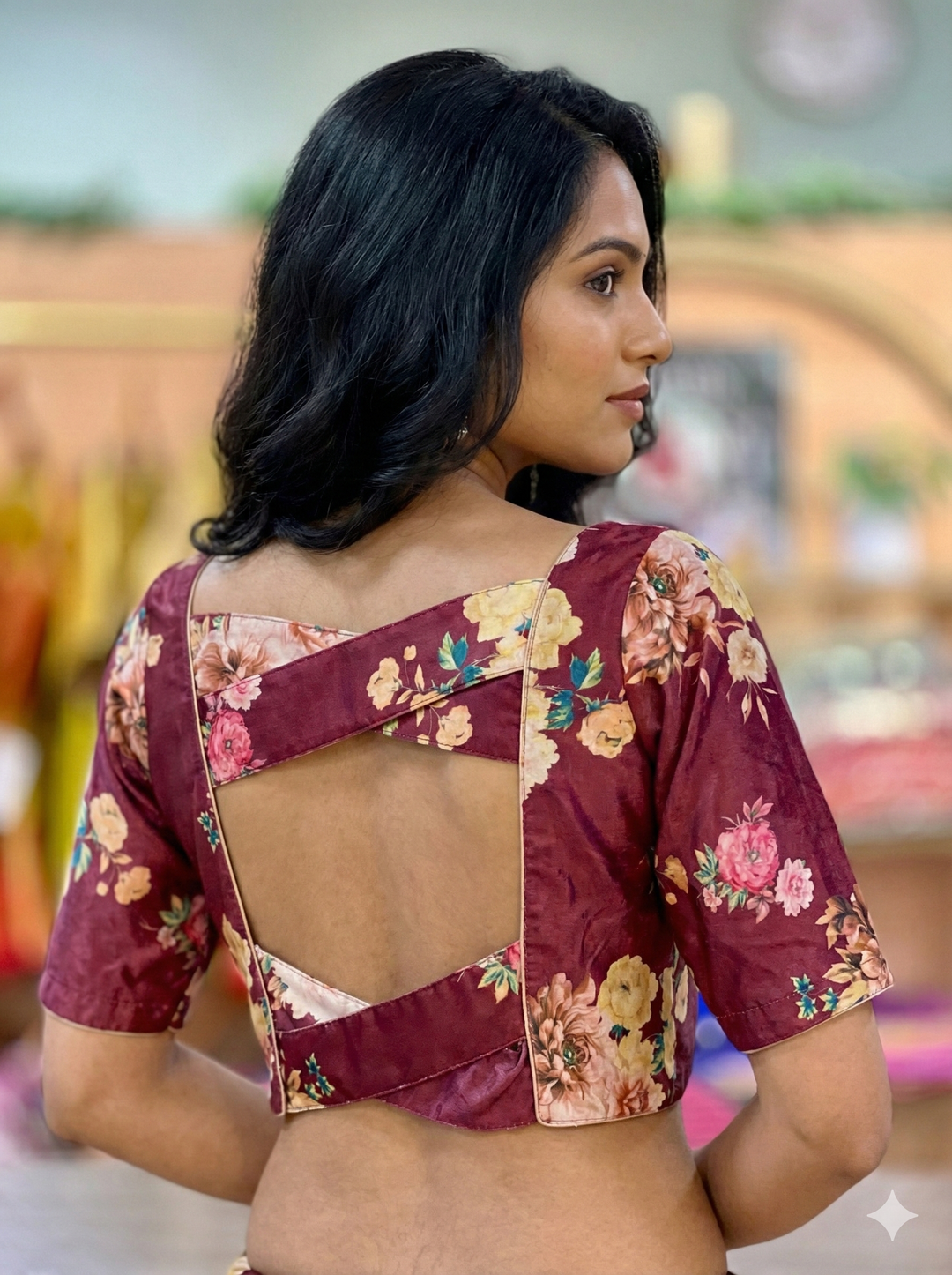 Maroon Floral Print Velvet Blouse