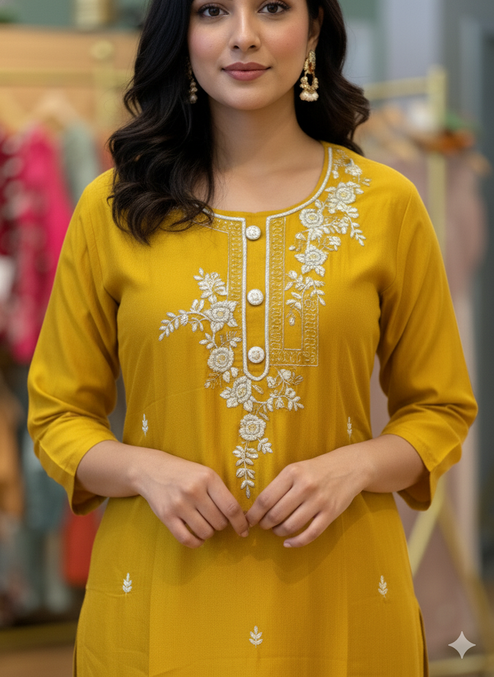 Mustard Yellow Embroidered Salwar Set