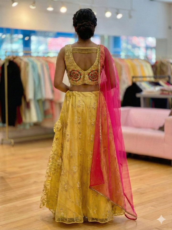 Yellow And Pink Lehenga Set