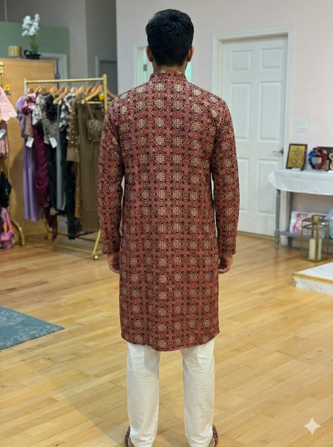Maroon Gaji Silk Geometric Ajrakh Print Kurta