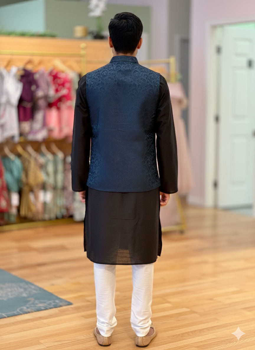 Dark Teal Banarasi Brocade Vest