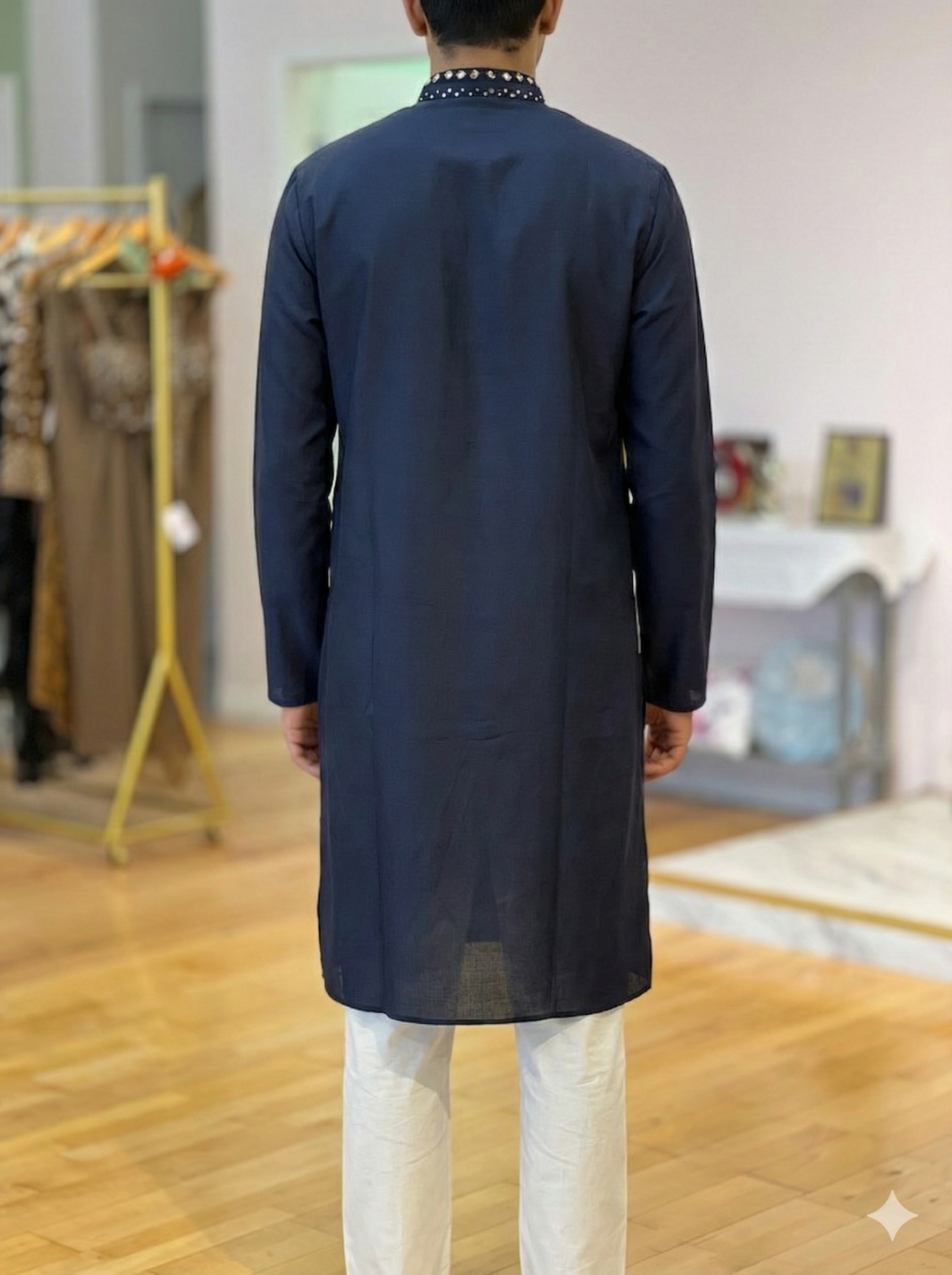 Navy Blue Mirror Embroidered Kurta Set