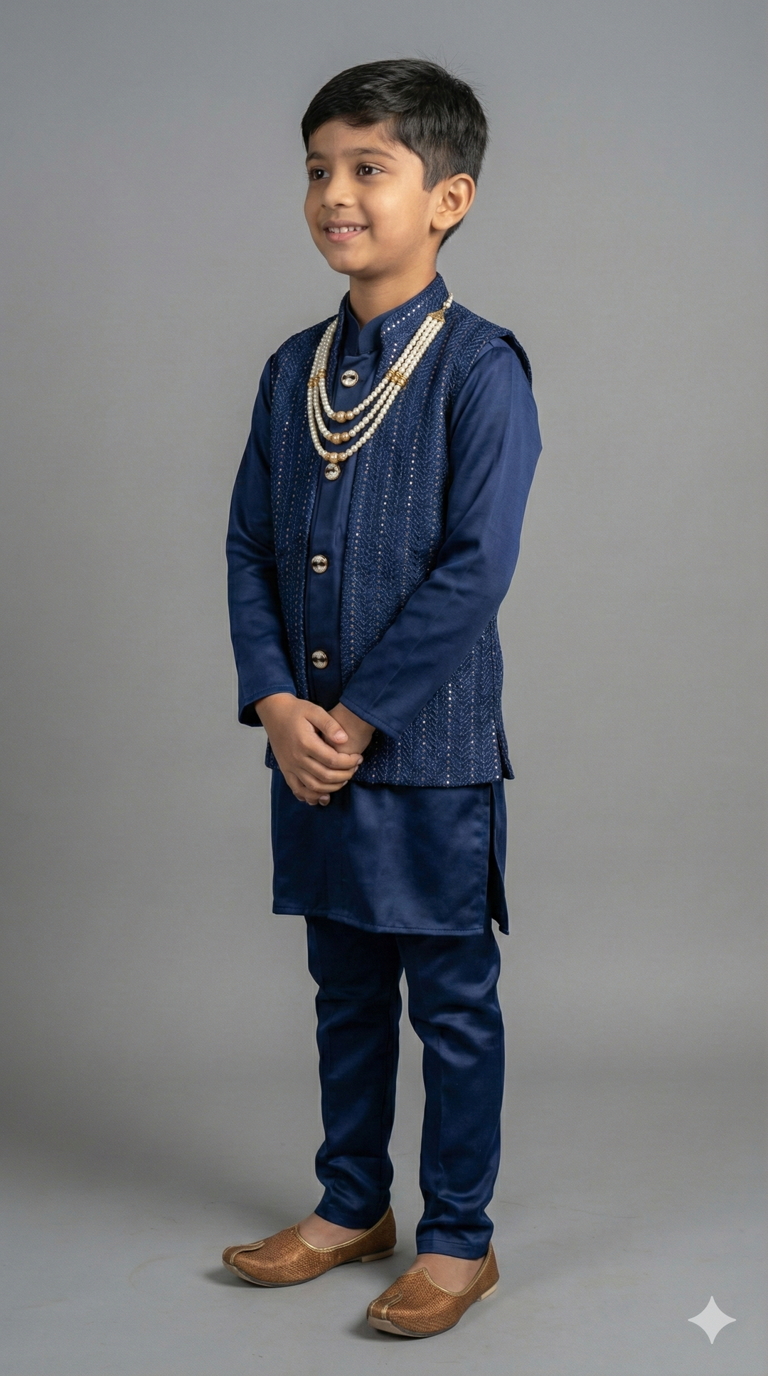 Midnight Blue Kurta Set with Sequins Vest