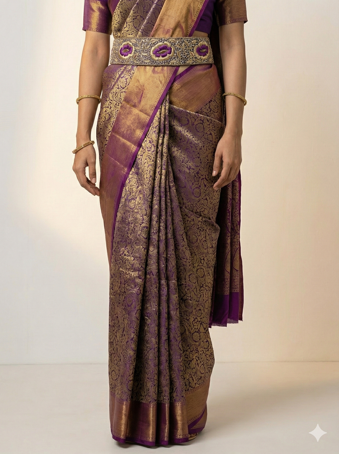 Purple Raw Silk Hand Embroidered Waist Belt