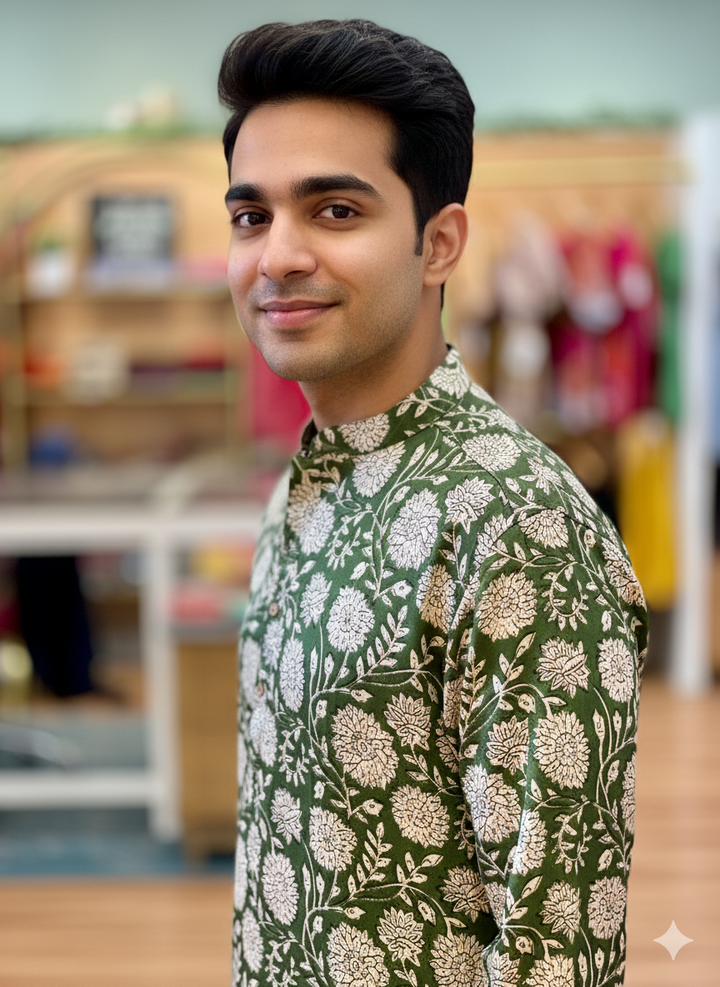 Floral Kalamkari Gaji-Silk Kurta
