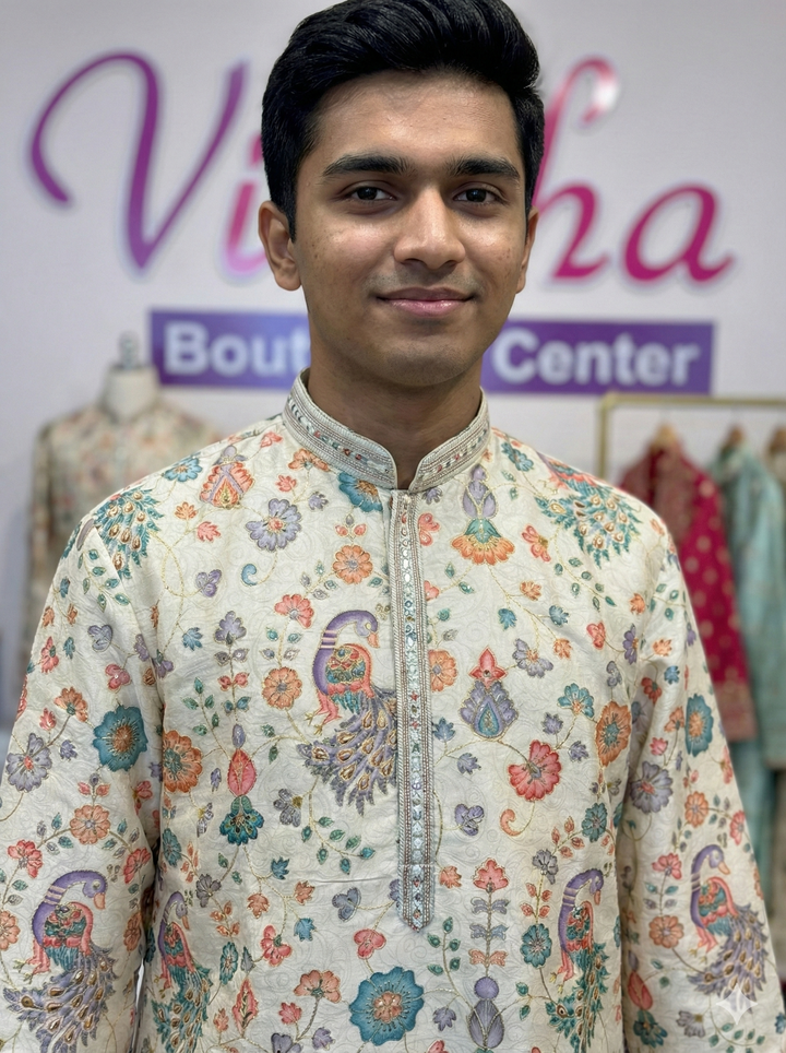 Ivory Position-Print Kurta Set