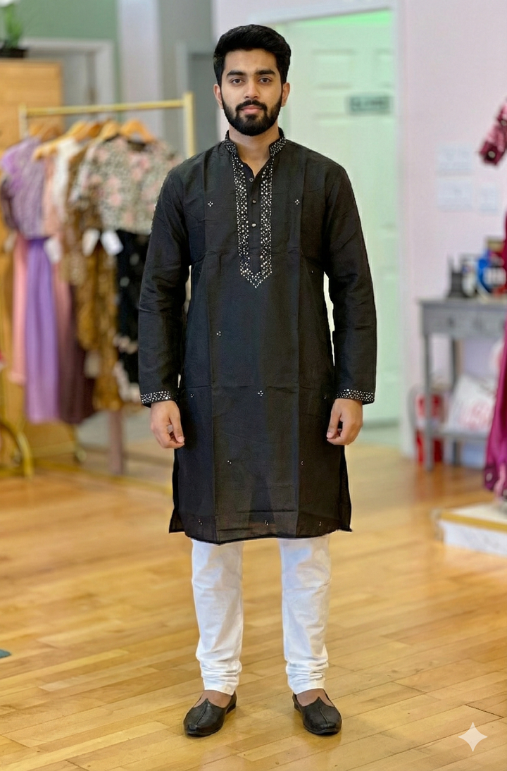 Sequins Yoke Silk Kurta