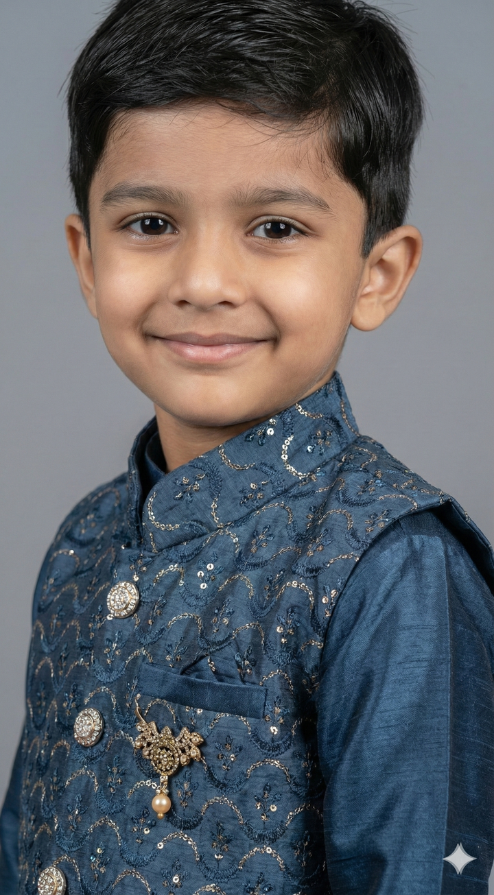 Teal Kurta Set With Sequins Vest