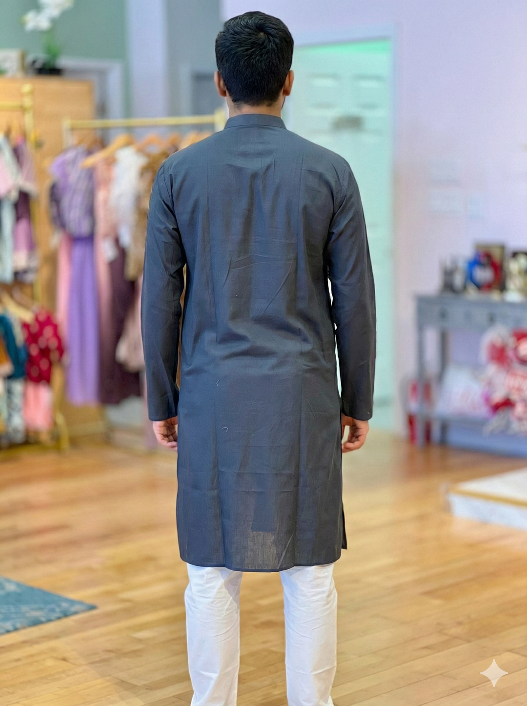 Graphite Grey Plain Silk Kurta