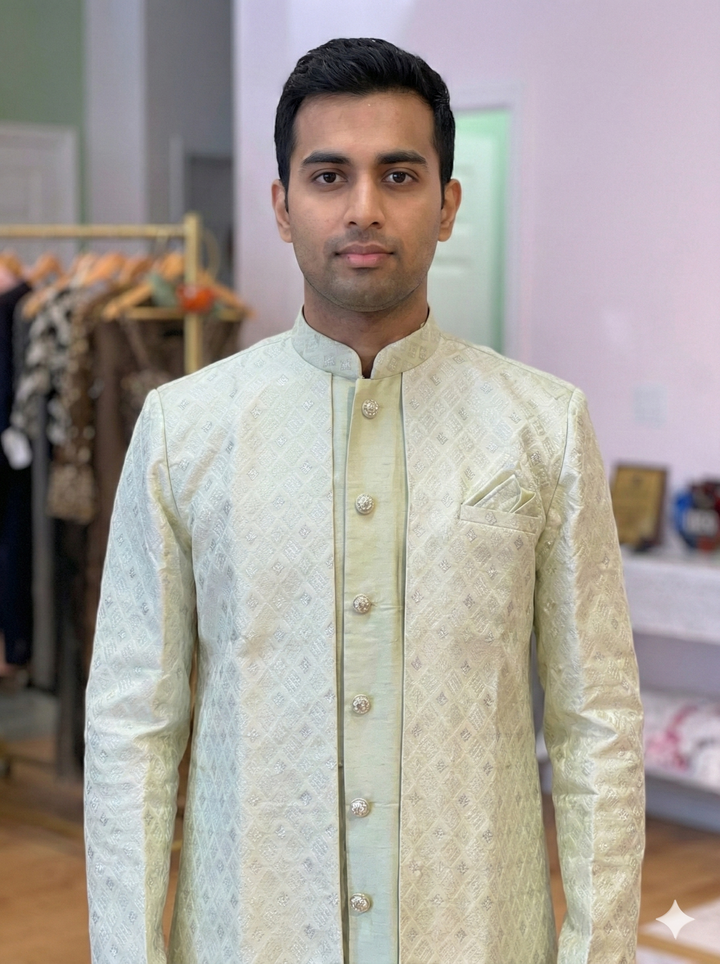 Pastel Green Brocade Kurta Set