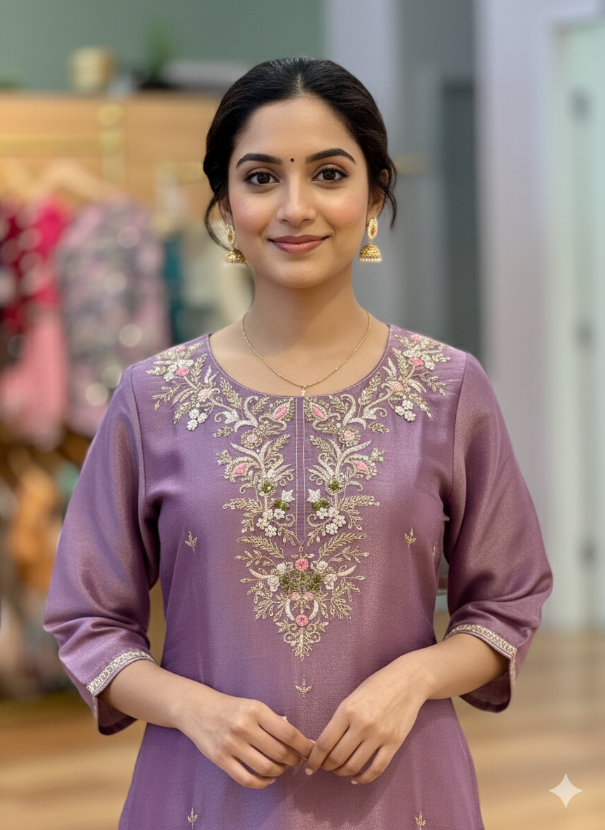 Faded Purple Tissue embroidered Salwar Set