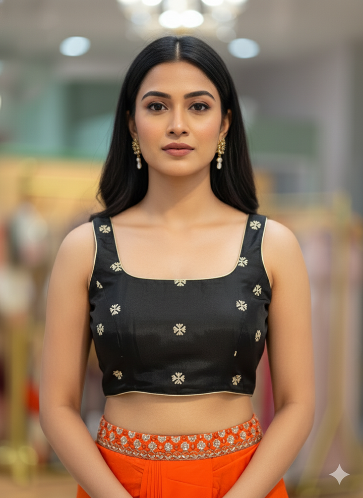 Black Banarasi Silk Sleeveless Blouse