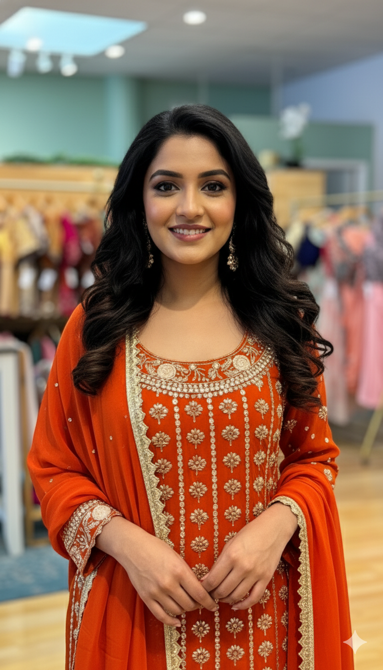 Burnt Orange Embroidered Gharara Set