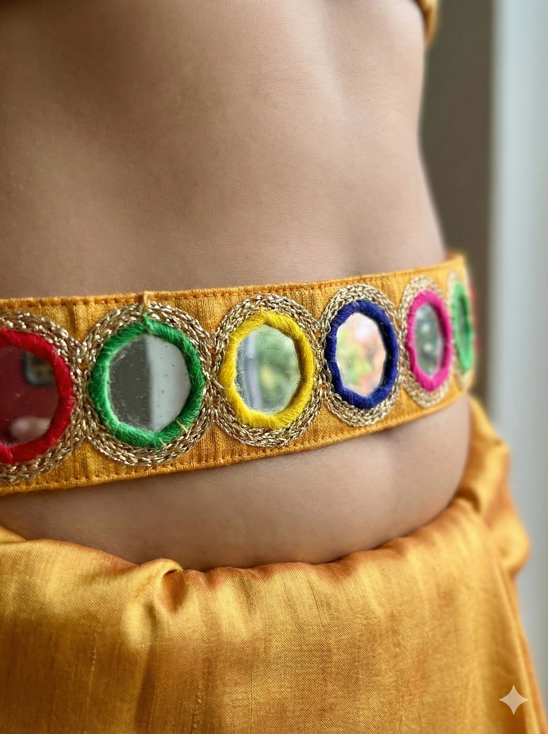 Yellow with Multi-Colored Mirror Work Waist Belt