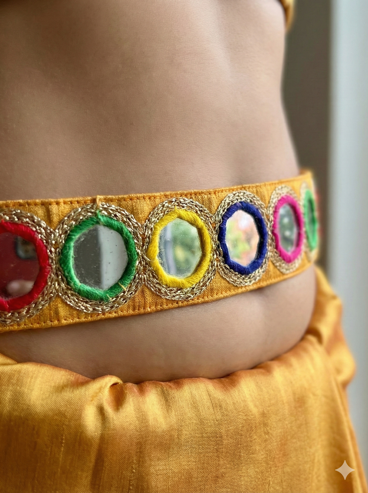 Yellow with Multi-Colored Mirror Work Waist Belt