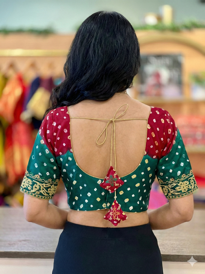 Maroon And Green Bandhani Blouse