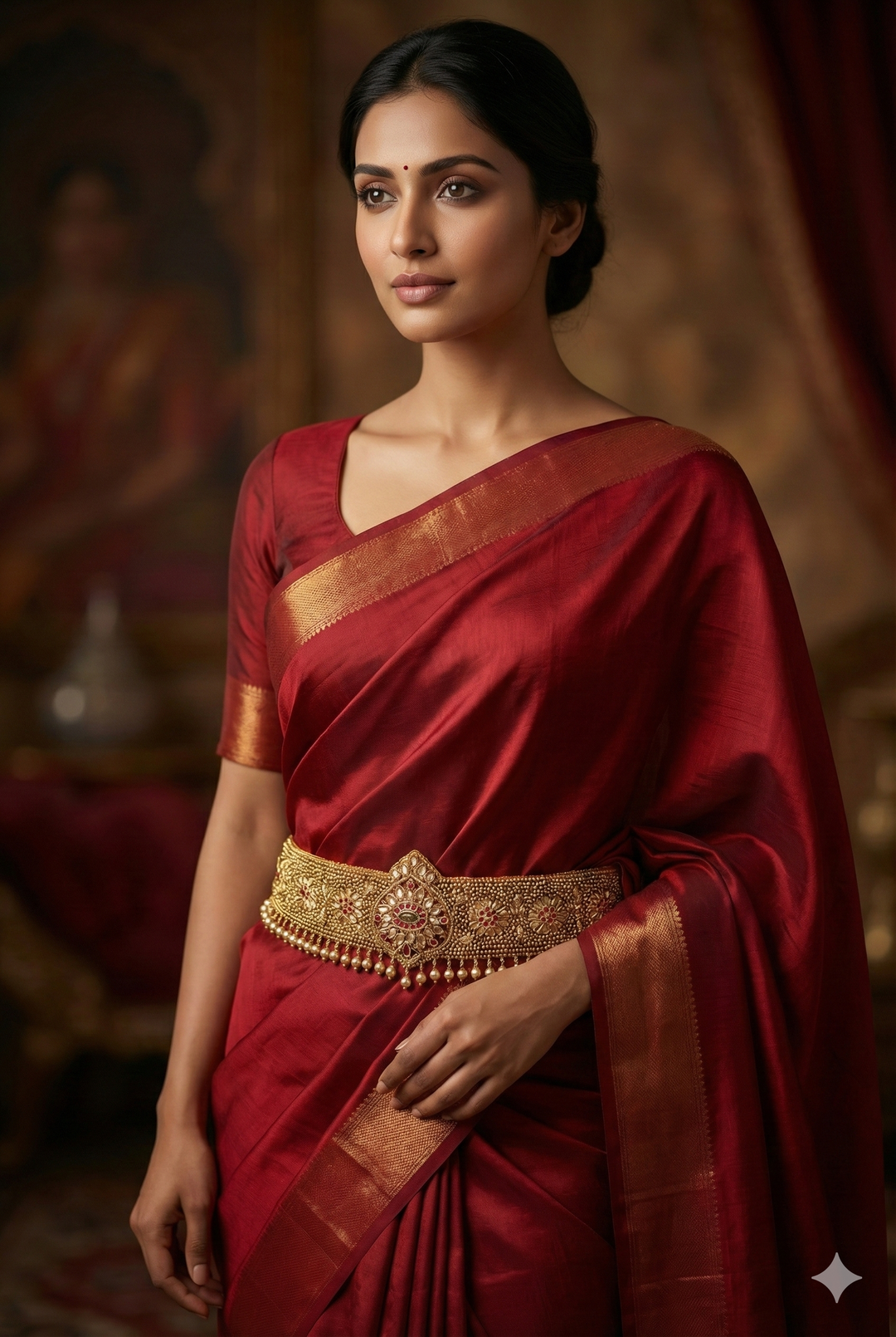 Red Raw Silk Hand Embroidered Waist Belt