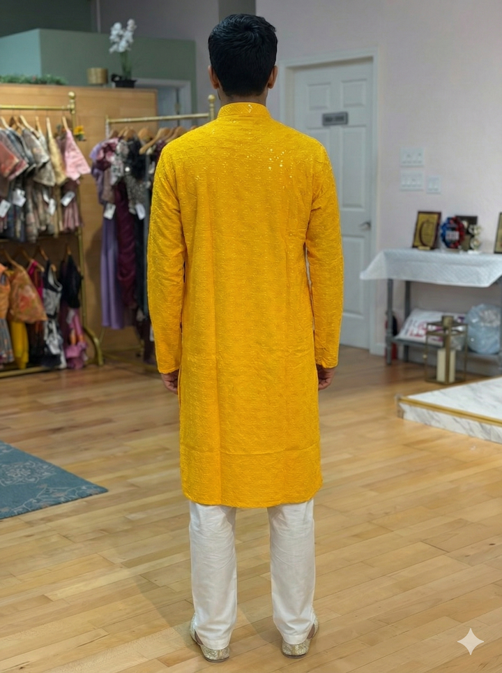 Yellow Chikankari Sequins Kurta